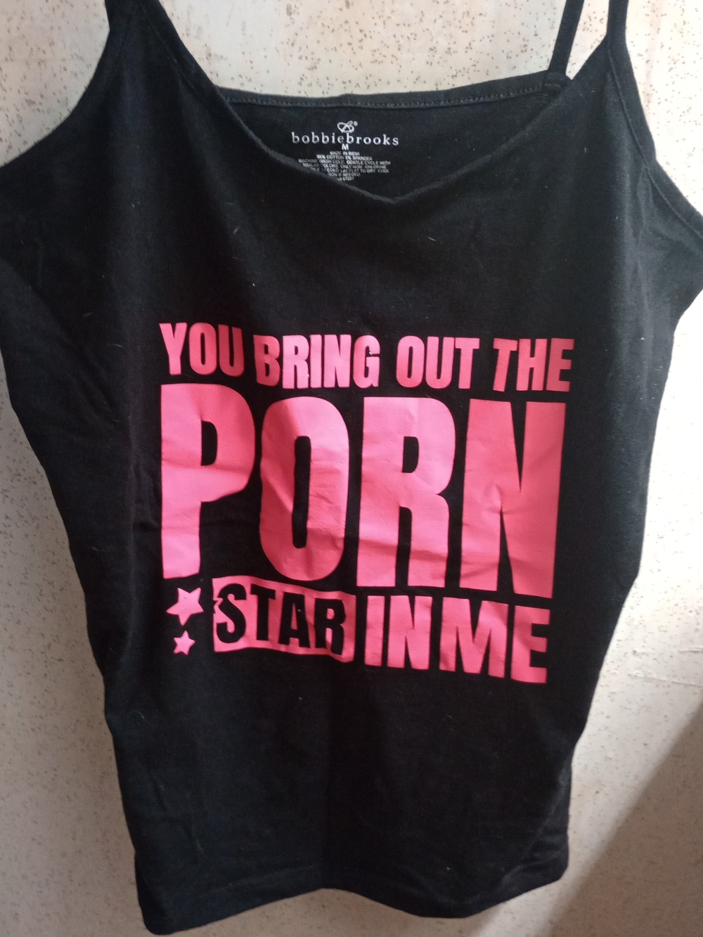 Bobbie Brooks Black Tank Top with Pink Graphic Text